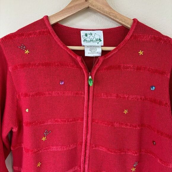 NWT Quacker Factory Red Ramie Christmas Cardigan Velvet Sweater Reindeer Small - Picture 4 of 10